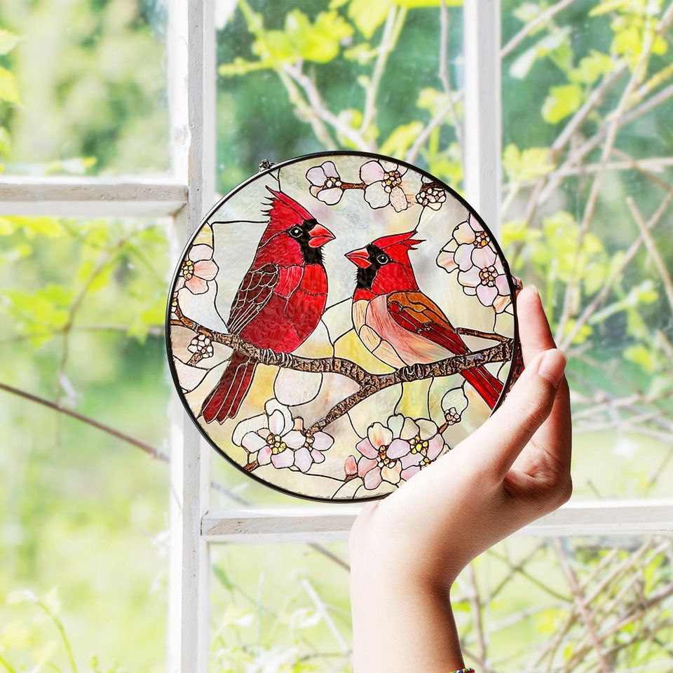 Red Cardinal Stained Glass Suncatcher, Cardinal Bird Lover Gift