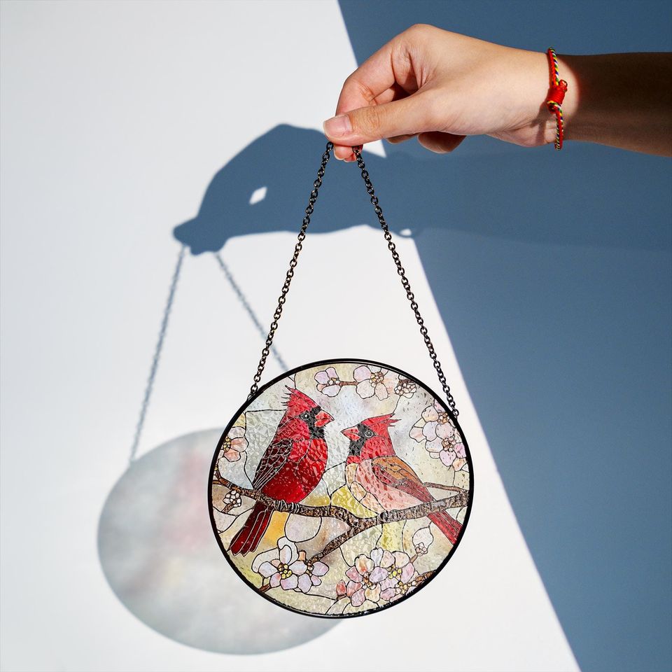 Red Cardinal Stained Glass Suncatcher, Cardinal Bird Lover Gift