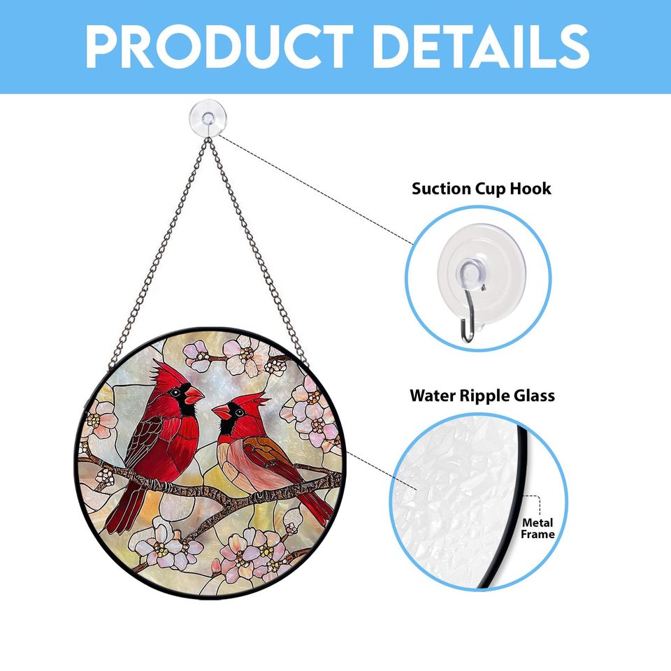 Red Cardinal Stained Glass Suncatcher, Cardinal Bird Lover Gift