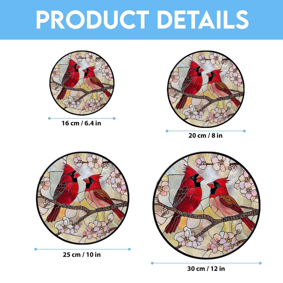 Red Cardinal Stained Glass Suncatcher, Cardinal Bird Lover Gift