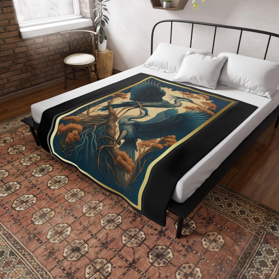 Elegant Heron Plush Fleece Blanket