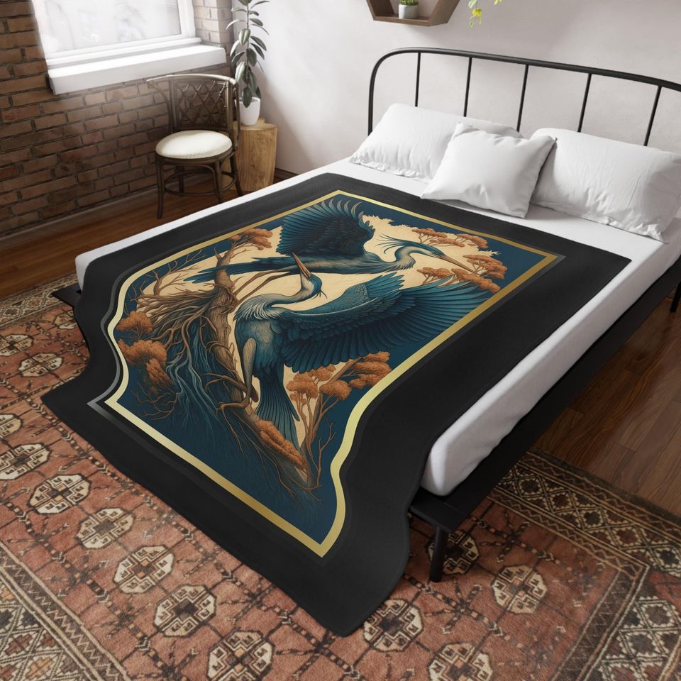 Elegant Heron Plush Fleece Blanket
