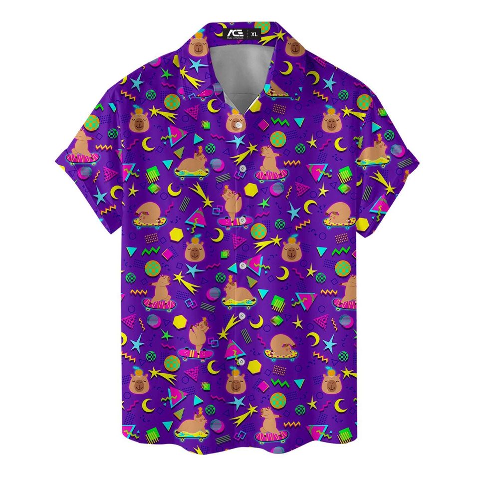 Capybara Skateboarding Hawaiian Shirt, Funny Capybara Button Down Shirt