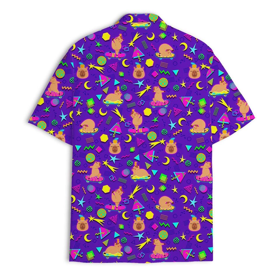 Capybara Skateboarding Hawaiian Shirt, Funny Capybara Button Down Shirt