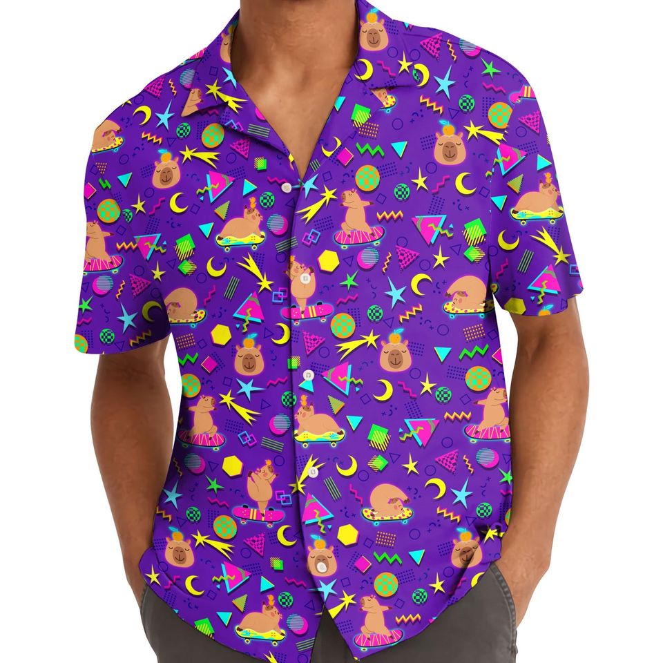 Capybara Skateboarding Hawaiian Shirt, Funny Capybara Button Down Shirt