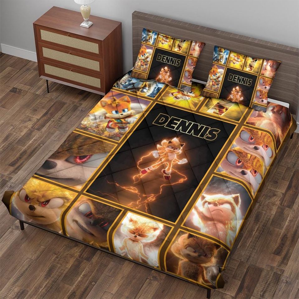 Custom Sonic The Hedgehog Bedding Set, Personalized Tails Hedgehog Bedding Set, Custom Tails Sonic Bedding Set