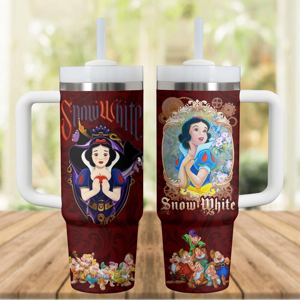 Snow White Disney Tumbler, 7 Dwarfs, Custom Name, Princess Gift