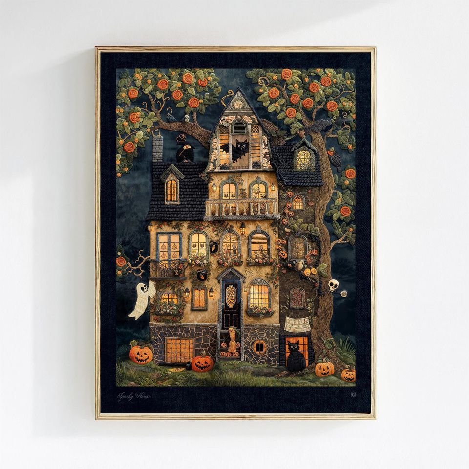 Spooky Haunted House Art Print, Victorian Halloween Poster