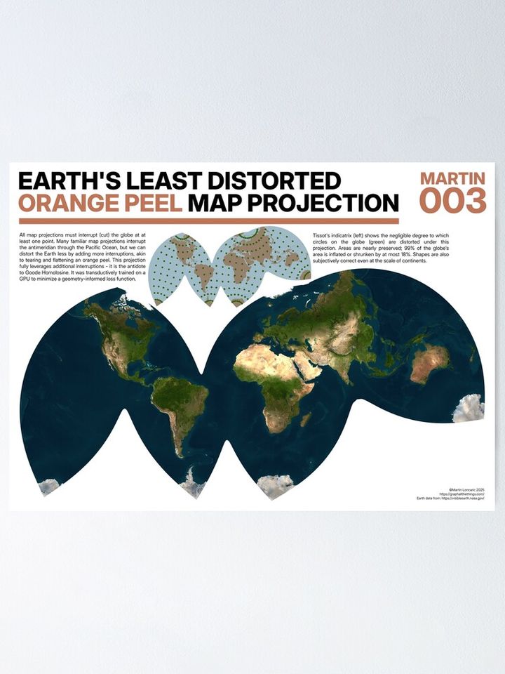 Earth's Least Distorted Orange Peel Map Projection Poster