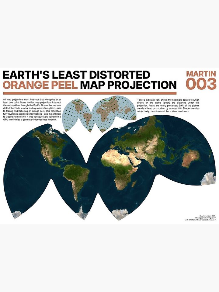 Earth's Least Distorted Orange Peel Map Projection Poster