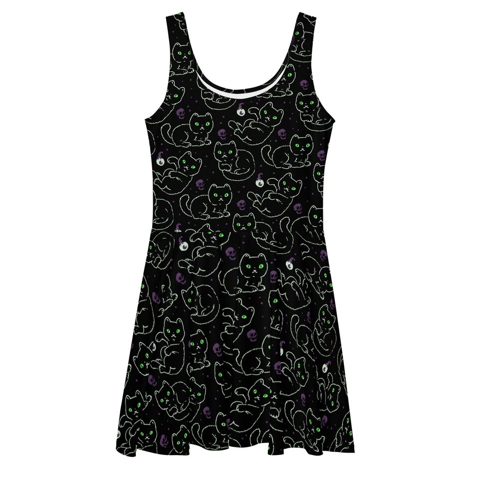 Black Cats Halloween Skater Dress