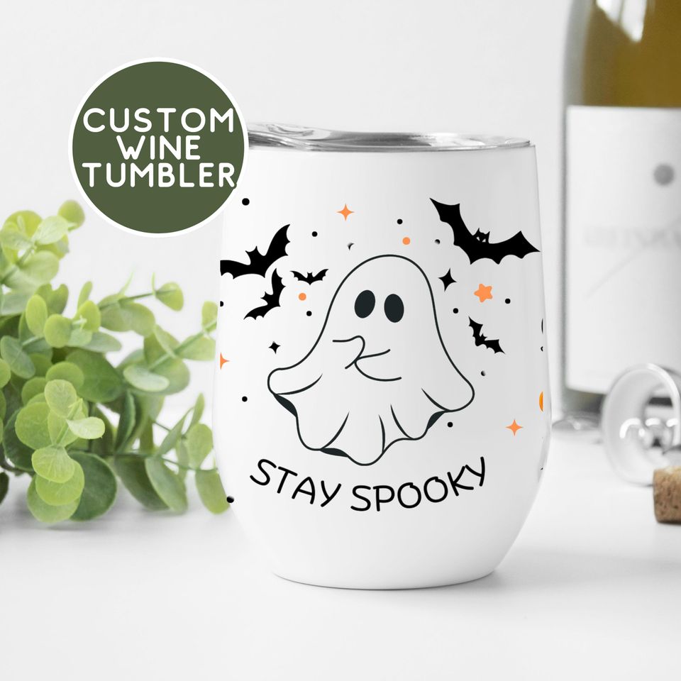 Halloween Ghost Wine Tumbler, Halloween Spooky Cup, Spooky Ghost Wine Cup