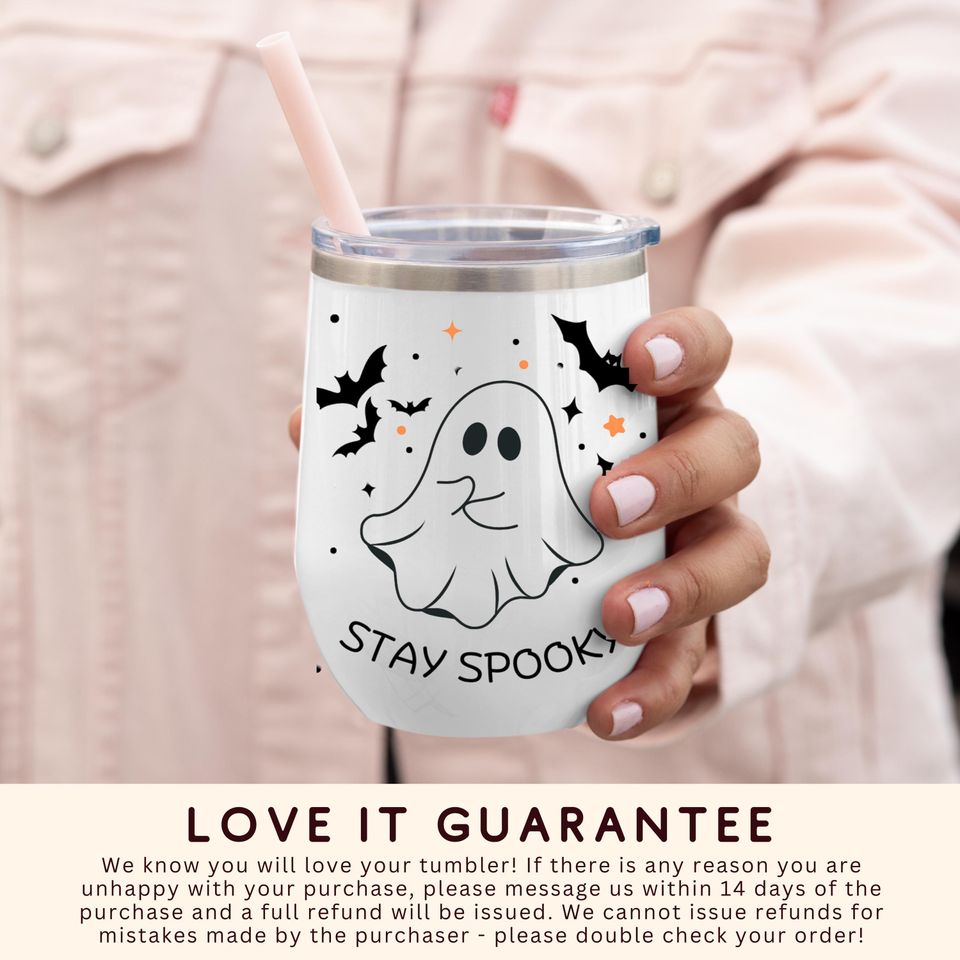 Halloween Ghost Wine Tumbler, Halloween Spooky Cup, Spooky Ghost Wine Cup
