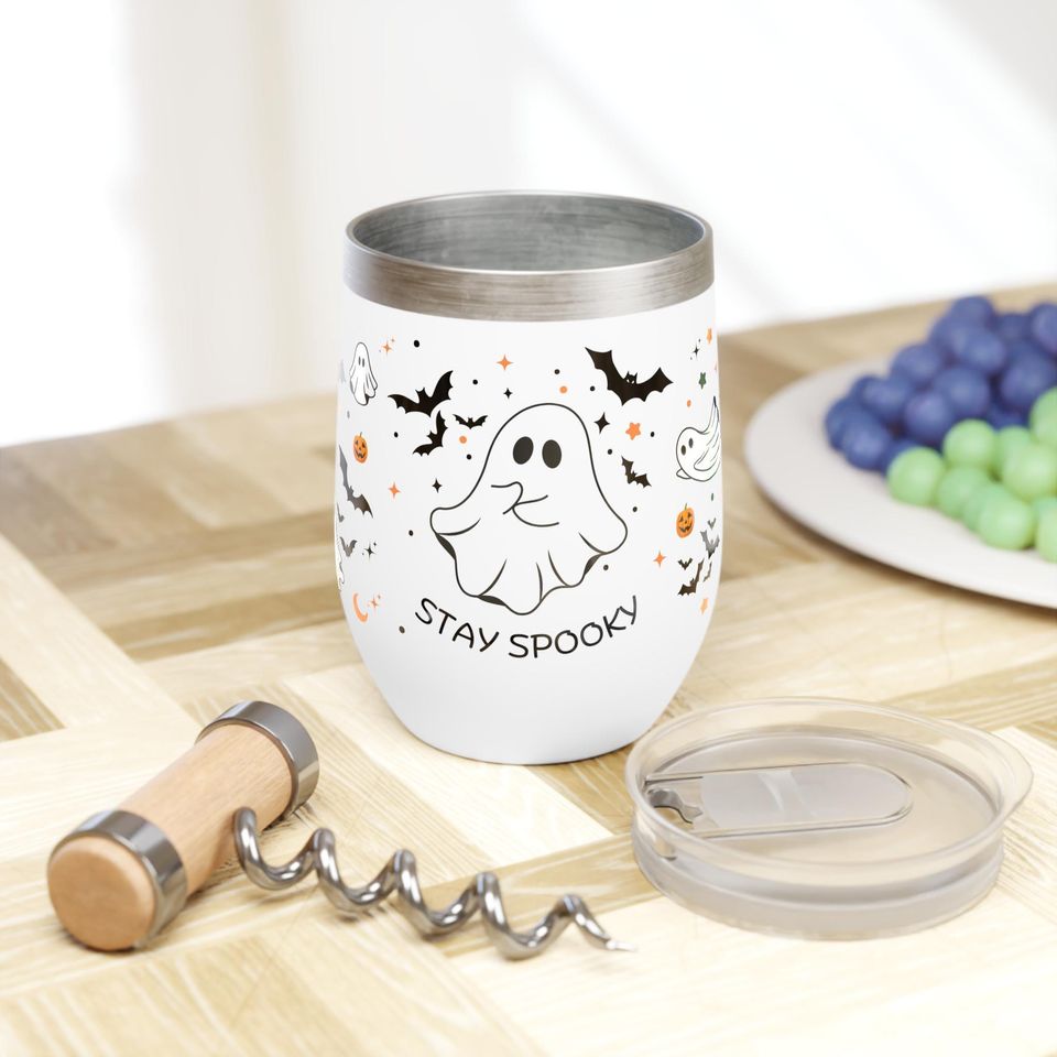 Halloween Ghost Wine Tumbler, Halloween Spooky Cup, Spooky Ghost Wine Cup