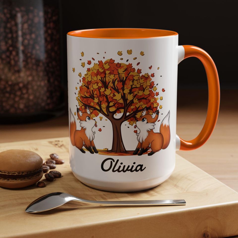 Autumn Fox Coffee Mug, Personalized Fall Mug, Cute Animal Mug, Gift for Nature Lovers