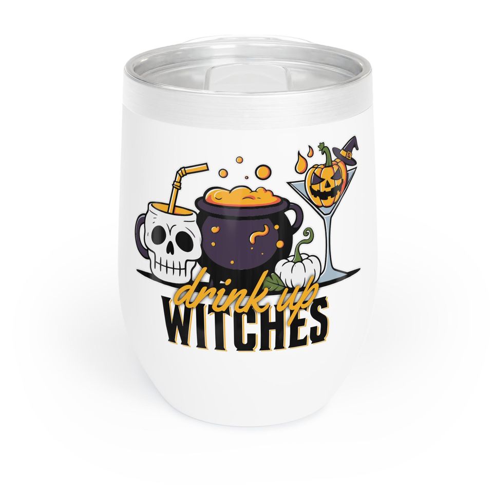 Drink Up Witches Halloween Wine Tumbler, Fall Wine steel Cup, Halloween Drinkware cute