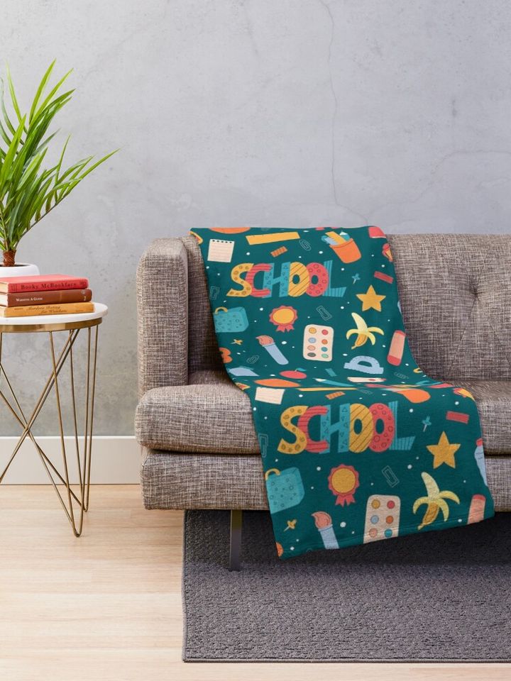 School Supplies Pattern Throw Blanket