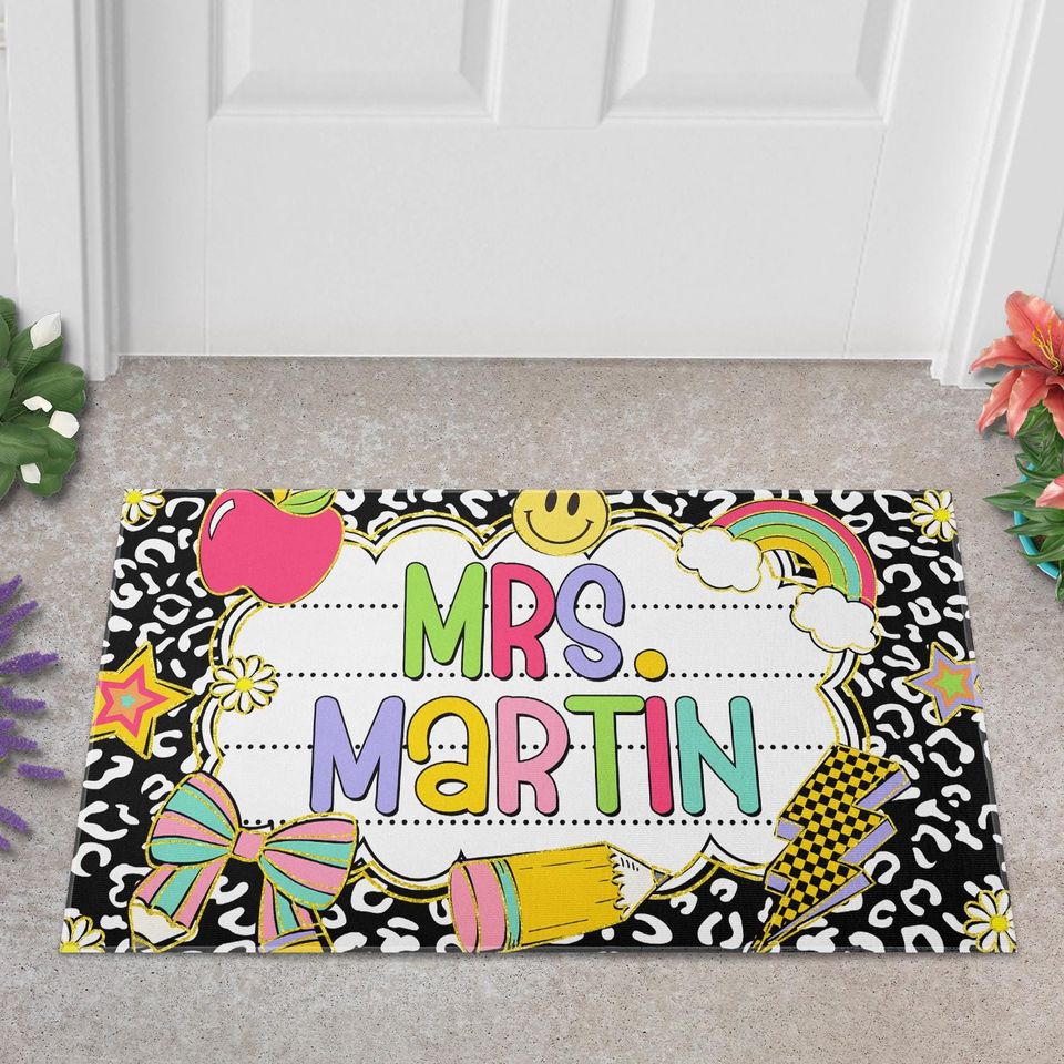 Personalized Teacher Classroom Door Mat, Welcome Classroom Custom Doormat