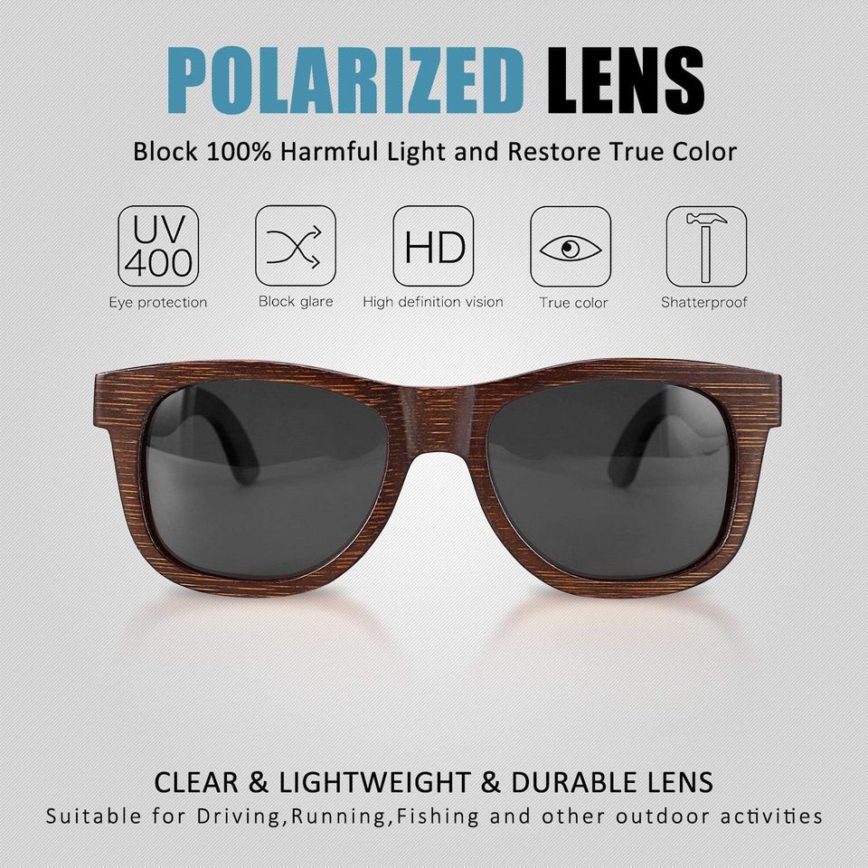 Polarized Wood Sunglasses for Men Women - Bamboo Wood Sunglasses with Case