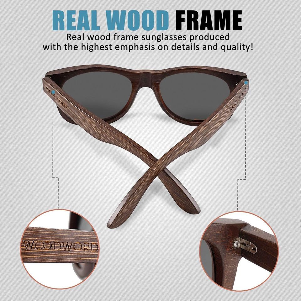 Polarized Wood Sunglasses for Men Women - Bamboo Wood Sunglasses with Case