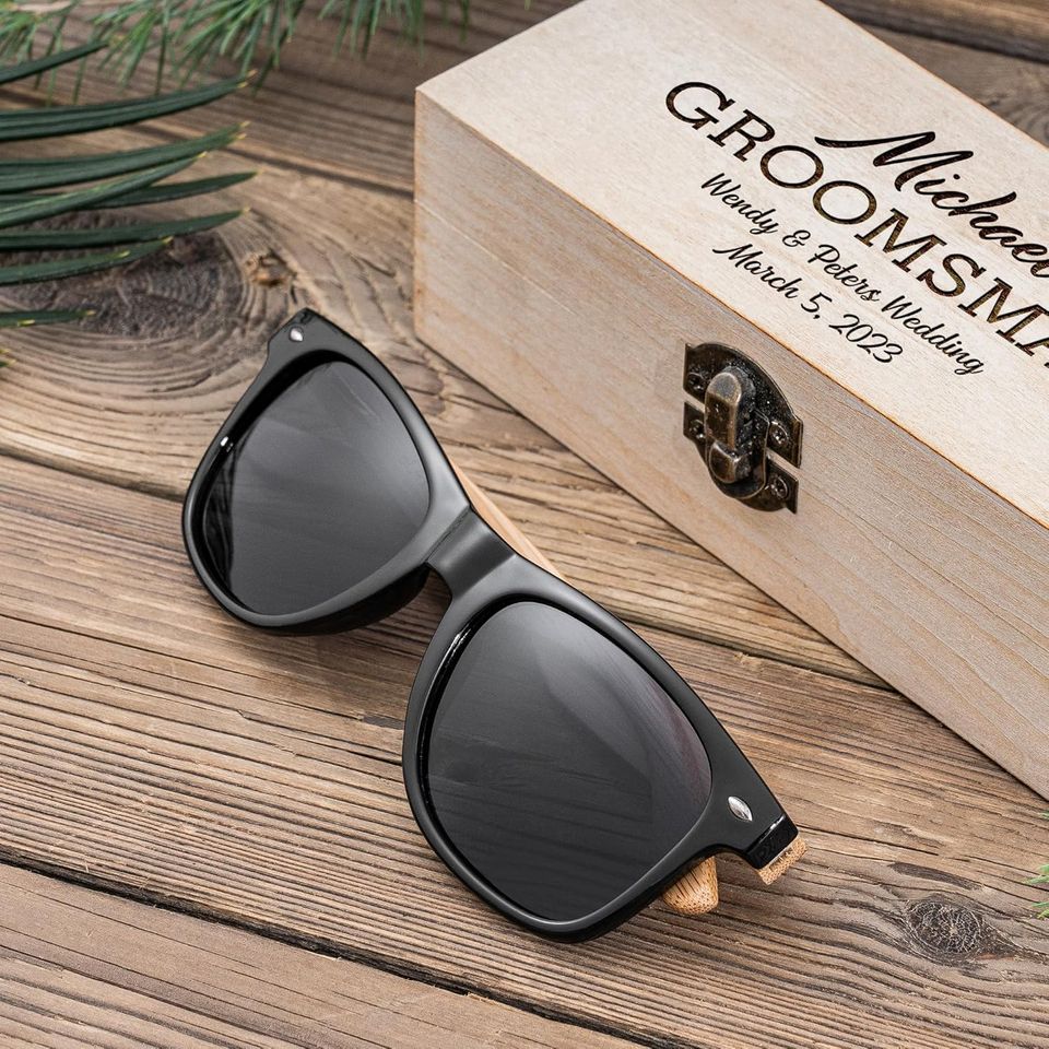 Personalized Bamboo Sunglasses For Men,Wood Sunglasses with Glasses Case