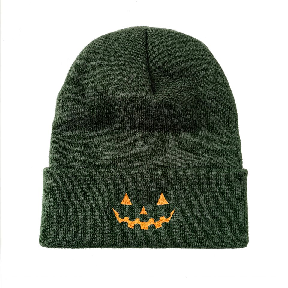 Jack O Lantern Face Embroidered Pumpkin Beanie Halloween Hats