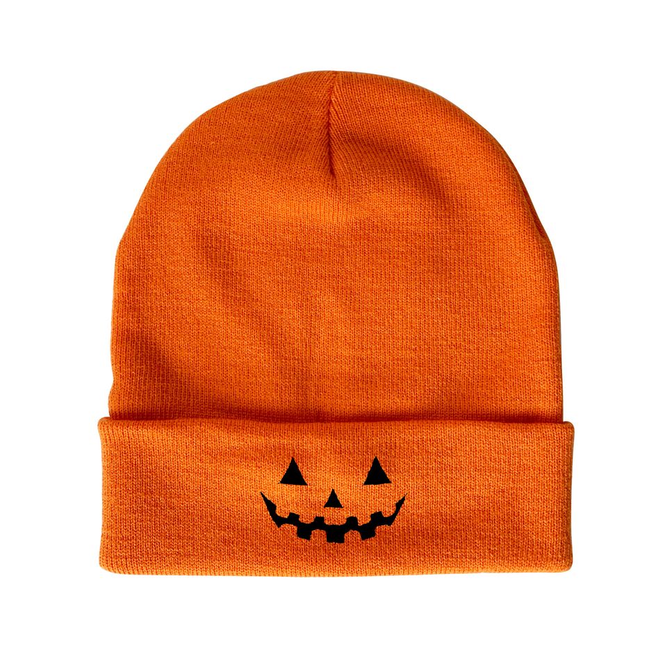 Jack O Lantern Face Embroidered Pumpkin Beanie Halloween Hats