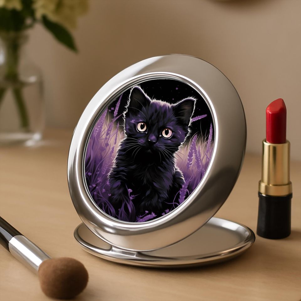 Whimsical Cat Compact Mirror, Gift For Her