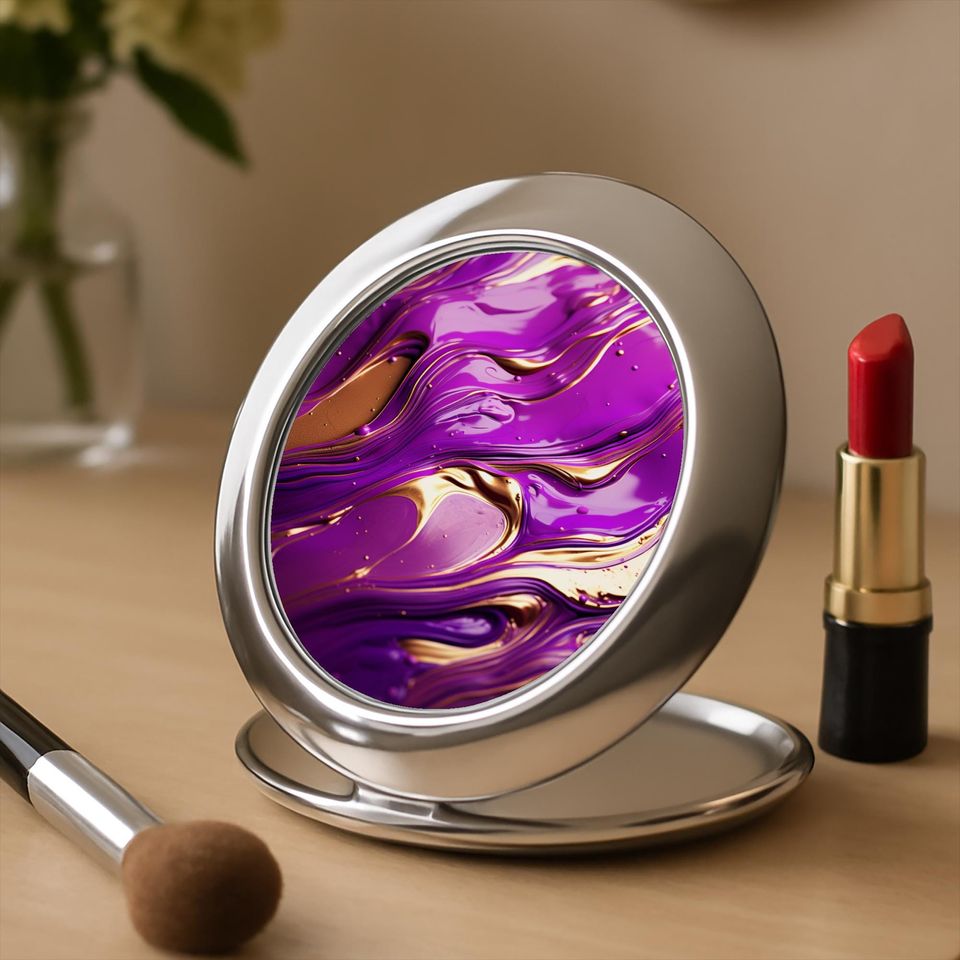 Luxury Purple Gold Compact Travel Mirror, Gift For Her