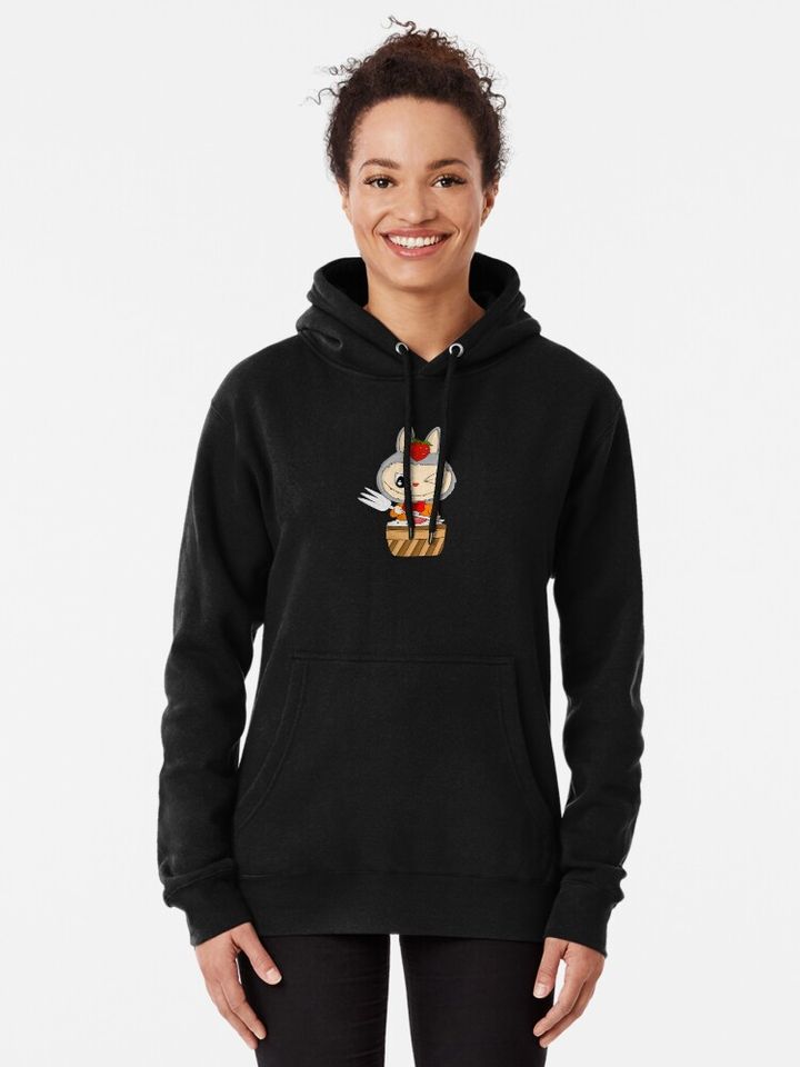 Labubu cute eating cake  Pullover Hoodie