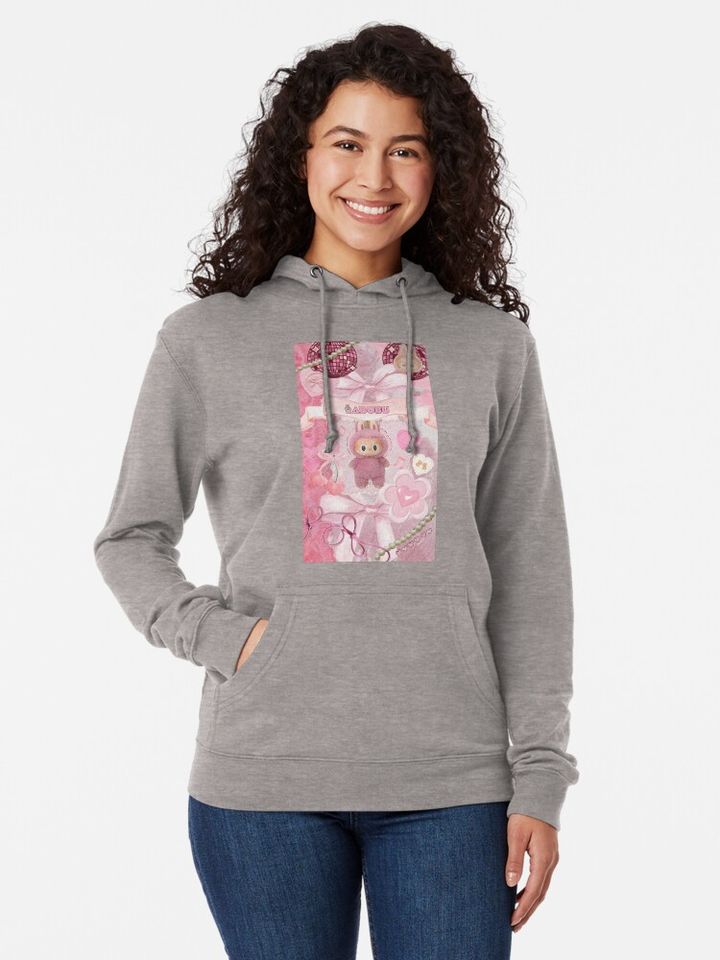 Cute pink labubu monster  Lightweight Hoodie