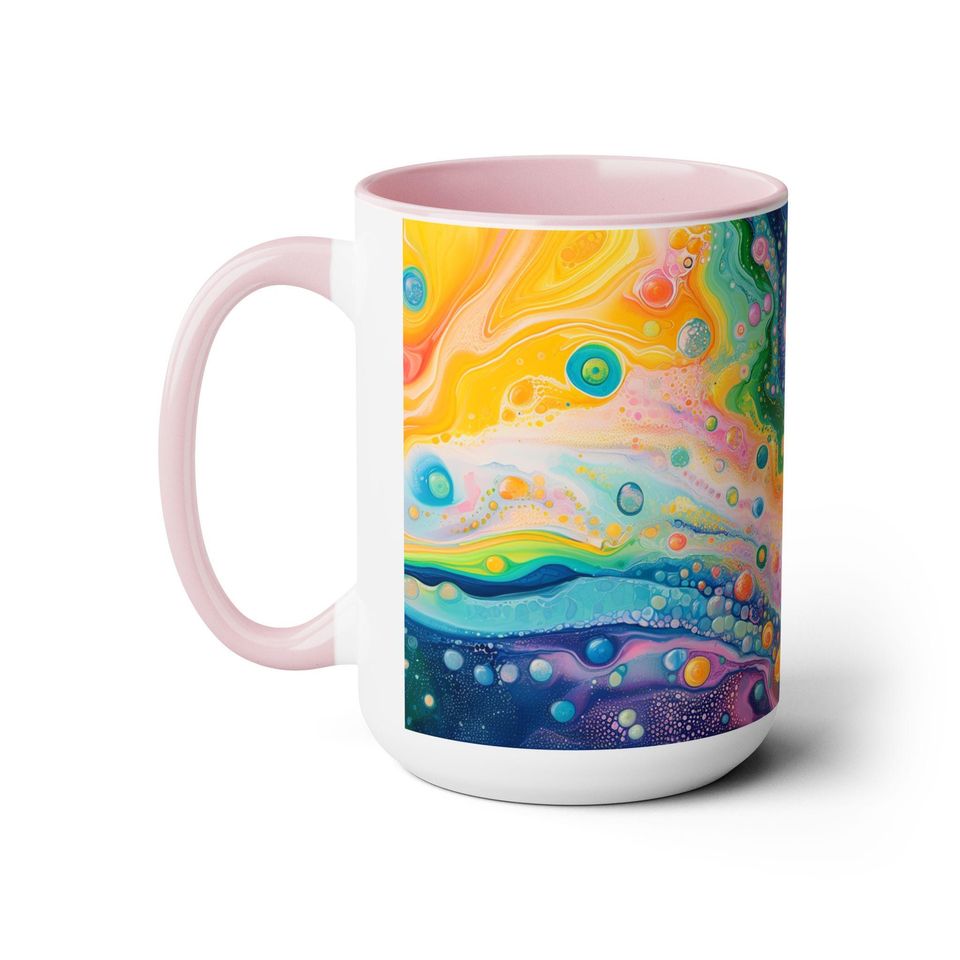 Psychedelic Two-Tone Coffee Mugs, Unique Ceramic Cups, Gift for Coffee Lovers