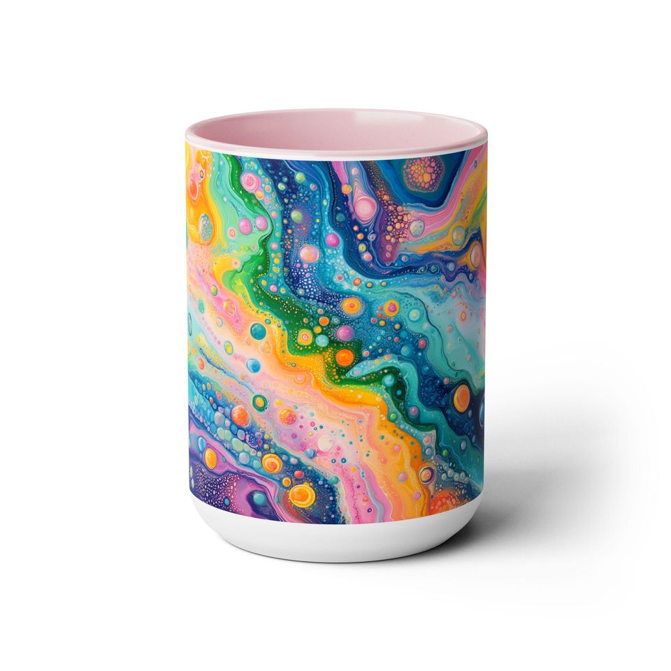 Psychedelic Two-Tone Coffee Mugs, Unique Ceramic Cups, Gift for Coffee Lovers