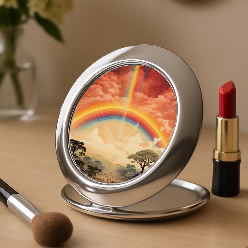 Rainbow Dreamscape Compact Travel Mirror, Makeup Accessory Gift for Her