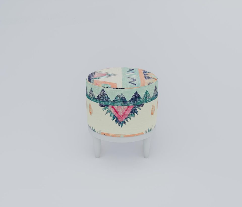 Kilim Pattern Pouf - Bespoke Boho Round Stool