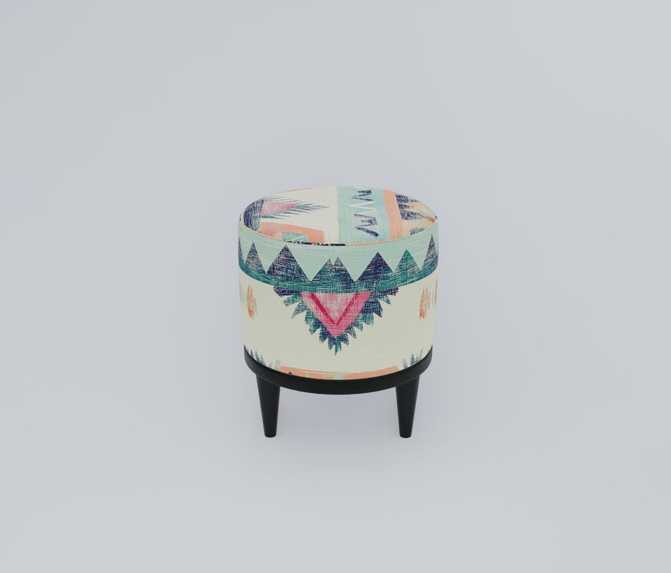 Kilim Pattern Pouf - Bespoke Boho Round Stool