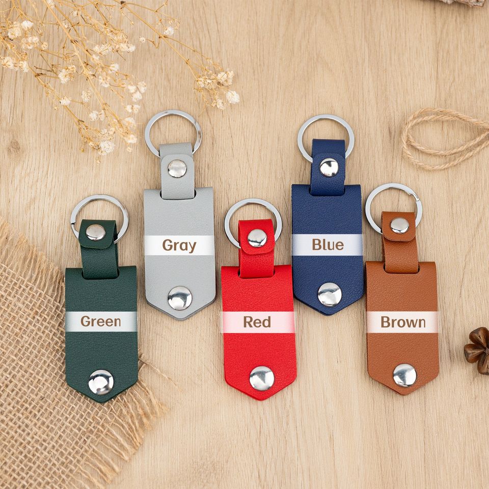Personalized Photos and Text Keychain, Custom Leather Keyring for Him, Anniversary Gift