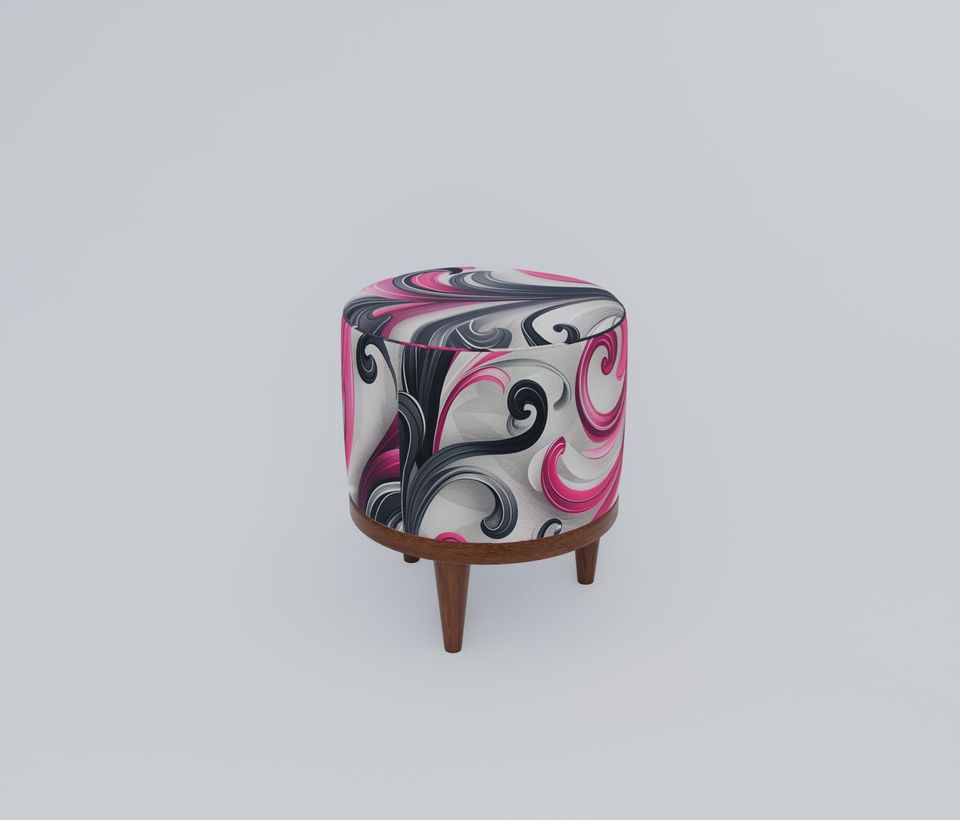 Purple & Pink Swirl Pattern Round Pouf - Elegant, Soft-Touch Accent Stool
