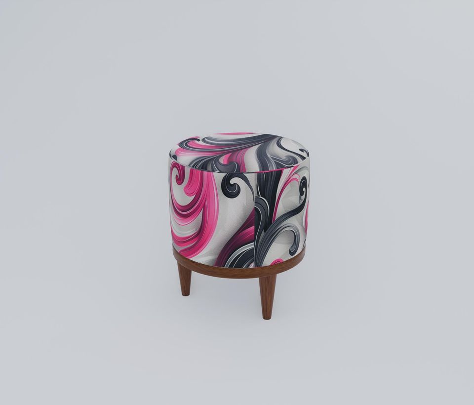 Purple & Pink Swirl Pattern Round Pouf - Elegant, Soft-Touch Accent Stool