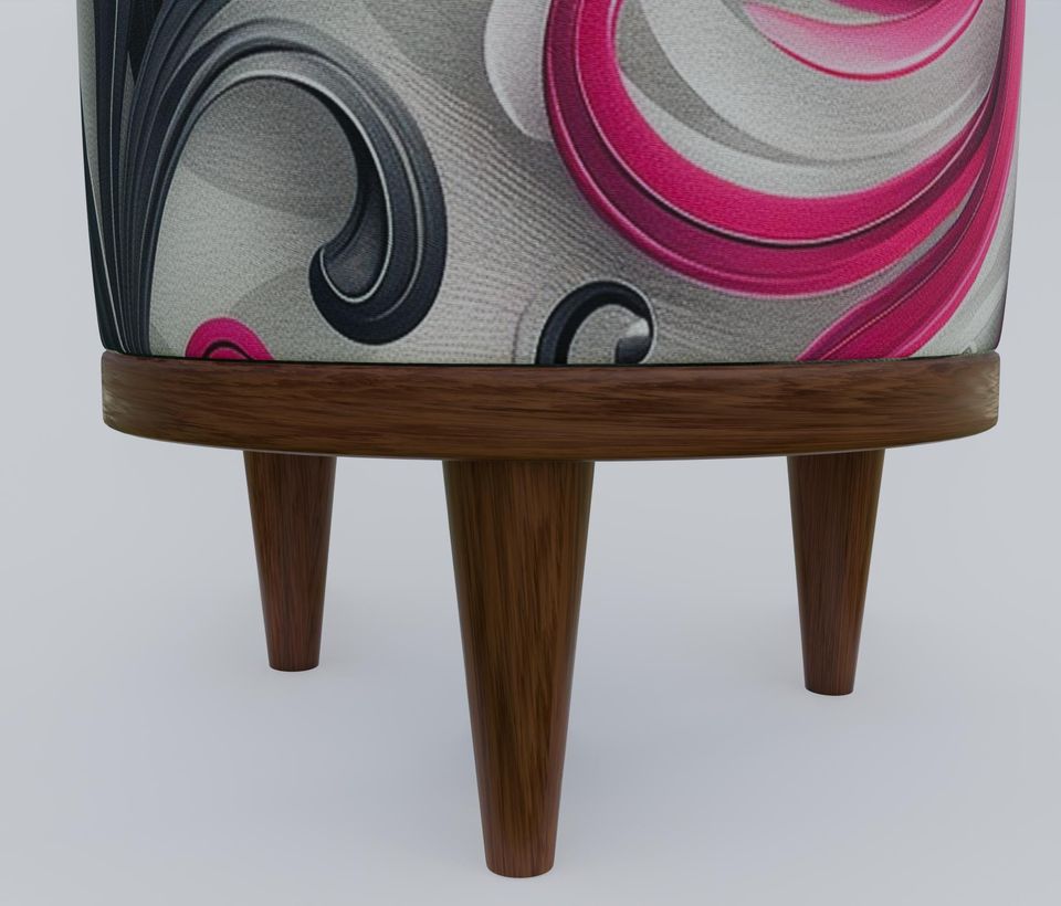 Purple & Pink Swirl Pattern Round Pouf - Elegant, Soft-Touch Accent Stool