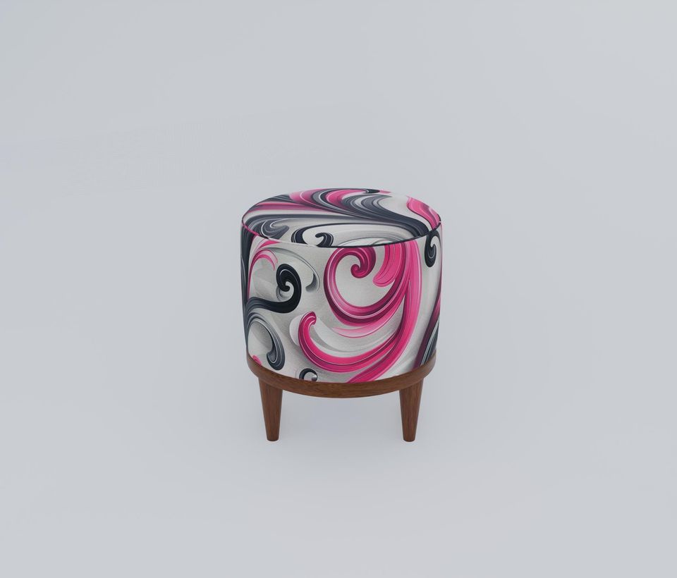 Purple & Pink Swirl Pattern Round Pouf - Elegant, Soft-Touch Accent Stool