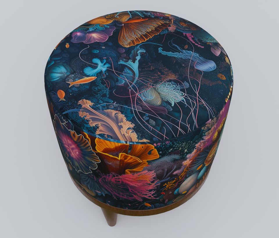 Ocean Theme Pouf - Moody, Stylish, Functional Footstool