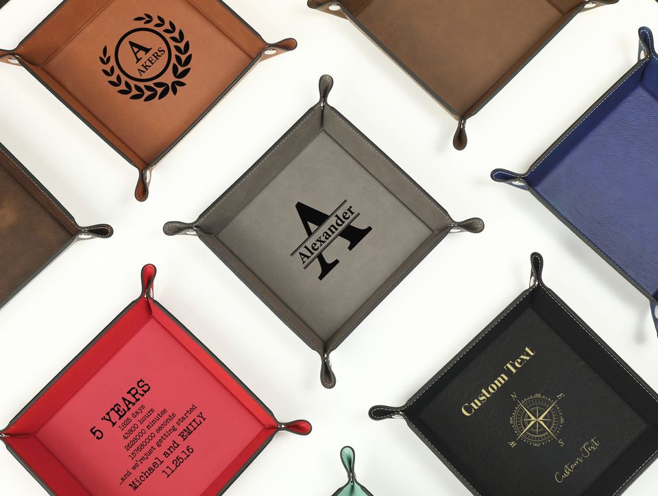 Personalized Leather Valet Tray, Small leather trinket trays, Foldable Leather Valet Tray