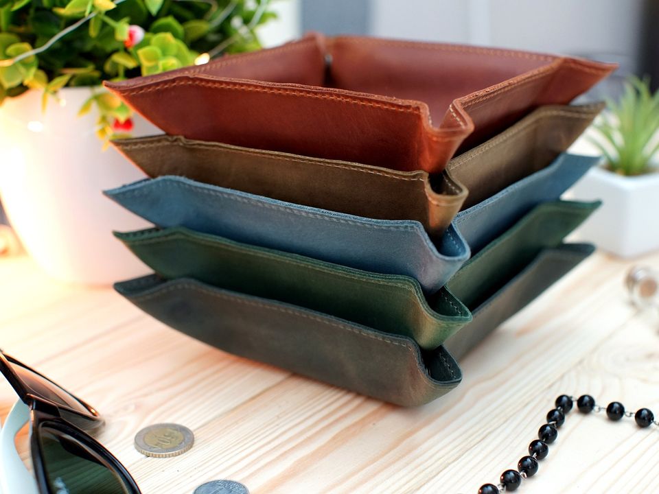 Leather Valet Tray, Personalized Leather Catchall, Custom Leather Organizer