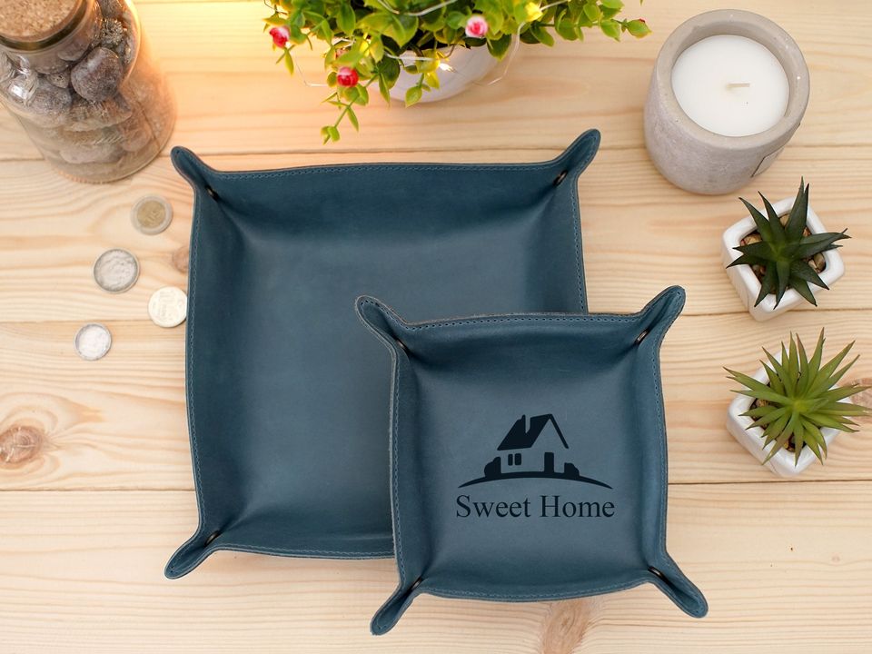 Leather Valet Tray, Personalized Leather Catchall, Custom Leather Organizer