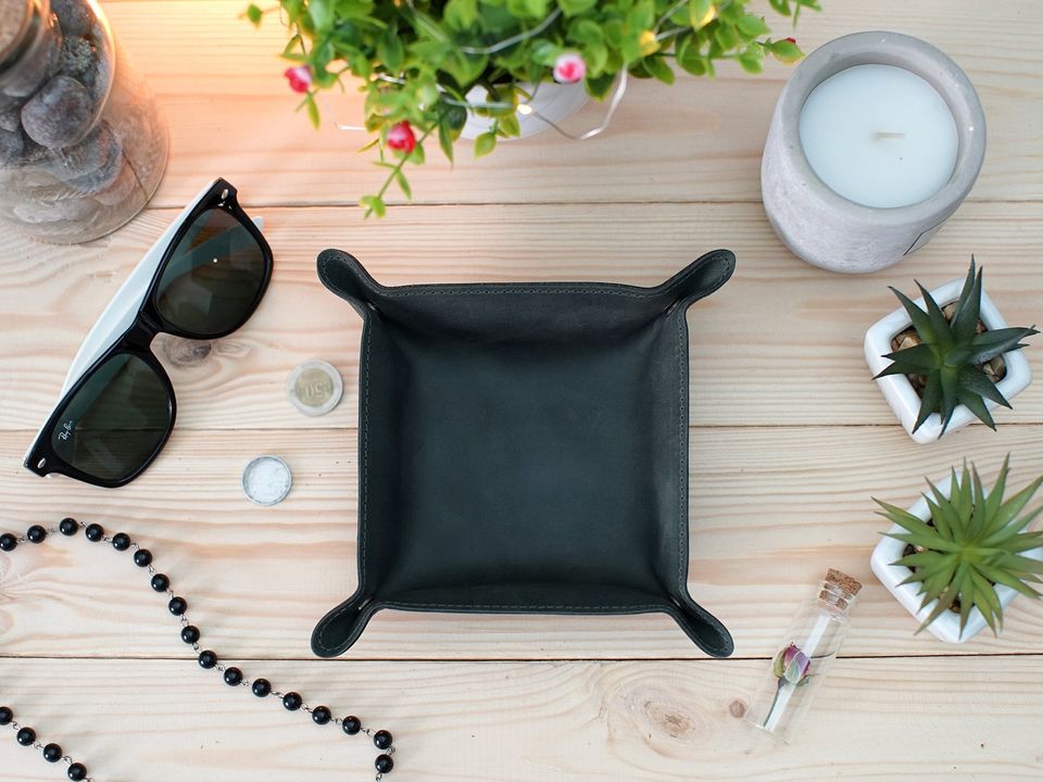 Leather Valet Tray, Personalized Leather Catchall, Custom Leather Organizer