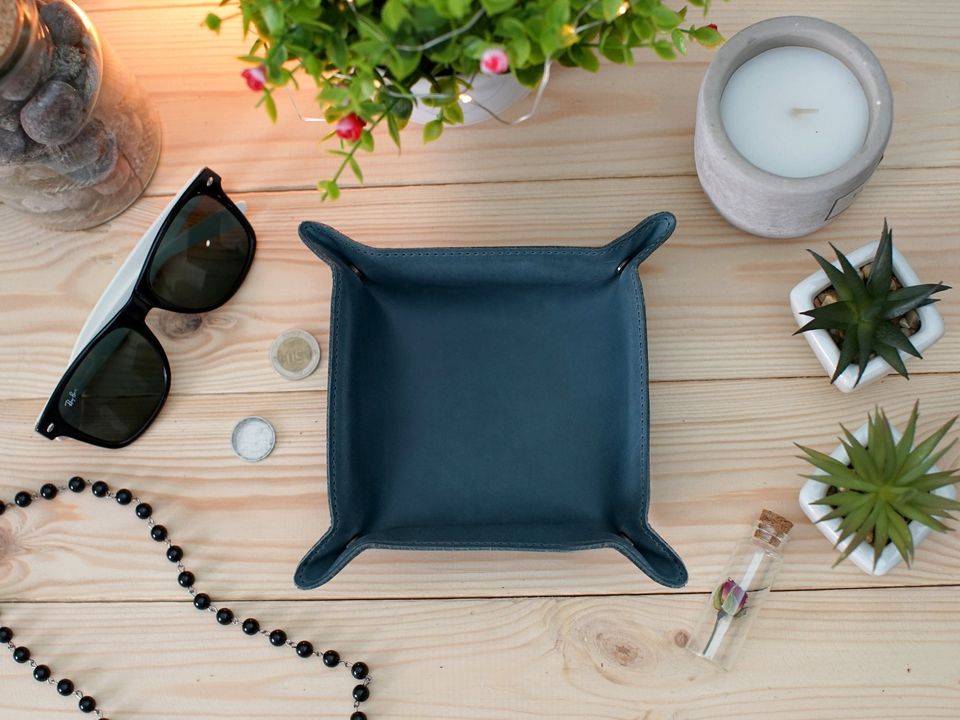 Leather Valet Tray, Personalized Leather Catchall, Custom Leather Organizer