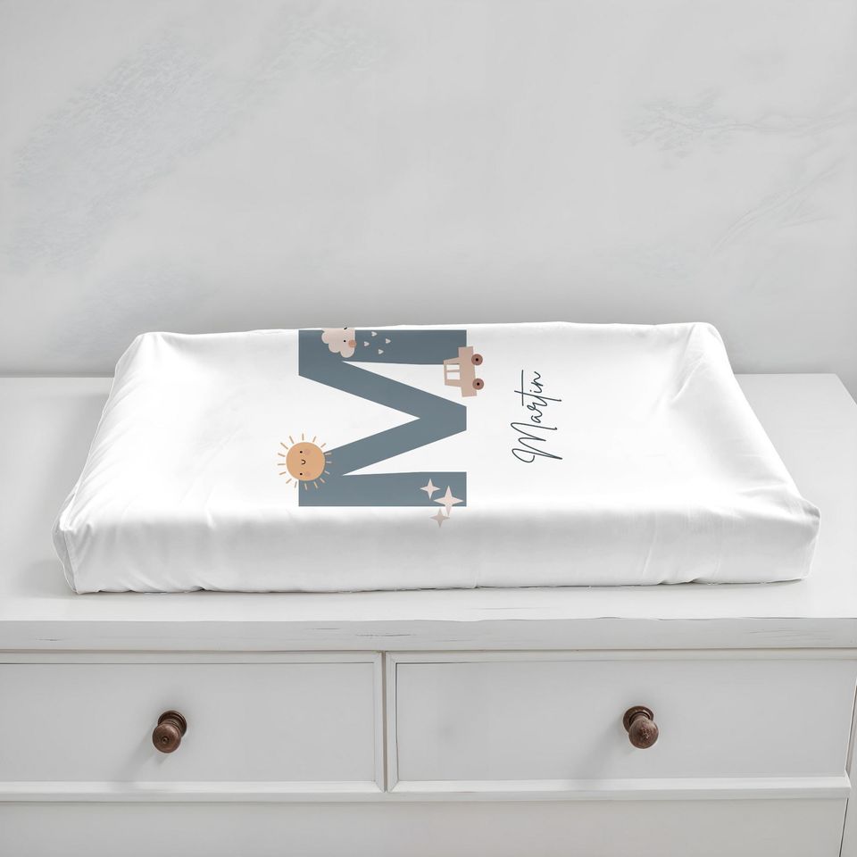 Personalized Monogram Changing Pad Cover - Custom Name Baby Shower Gift, Crib Cover for Baby
