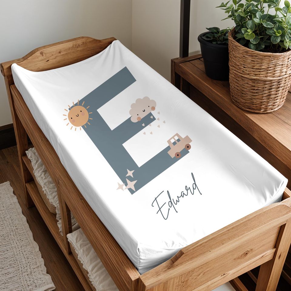 Personalized Monogram Changing Pad Cover - Custom Name Baby Shower Gift, Crib Cover for Baby