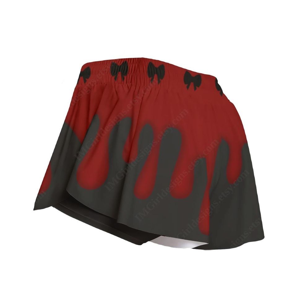 Vamp Goth Skorts, Elasticated Waist, Pockets, Alternative Dark , Shorts Loose Overlay Red Black Drip Theme, Comfortable Fit